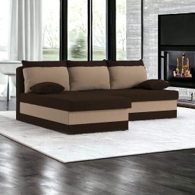   (ÉCS) DELI kinyitható sarokkanapé, normál szövet, hab töltőanyag, balos, szín - barna / cappuccino (alsó rész + sarok sérült)