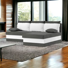   (ÉCS) DELI kinyitható sarokkanapé, normál szövet, hab töltőanyag, jobbos, szín - szürke / fehér (alsó rész sérült)