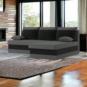   (Értékcsökkentett) DELI kinyitható sarokkanapé, normál szövet, hab töltőanyag, jobbos, szín - szürke / fekete (alsó rész, mindkét oldal sérült)