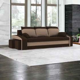   (ÉCS) Monviso kanapéágy 2 db puffal, normál szövet, hab töltőanyag, bal oldali puff tároló, barna / cappuccino (oldal + alsó rész sérült)