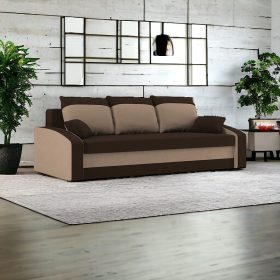   (ÉCS) HEWLET kanapéágy, normál szövet, hab töltőanyag, szín - barna / cappuccino (támlarész megrepedt)