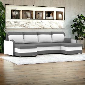   (Értékcsökkentett) MILTON III kinyitható sarokkanapé, U alakú, normál szövet, hab töltőanyag, szín - szürke / fehér (beszakadt alsó rész)