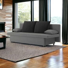   (ÉCS) SONY 2 kanapéágy, normál szövet, hab töltőanyag, szín - szürke / fekete (alsó rész sérült)