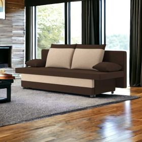   (ÉCS) SONY kanapéágy, normál szövet, hab töltőanyag, szín - barna / cappuccino (kanapé széle sérült)