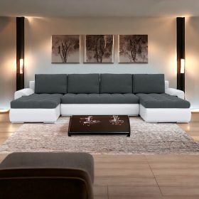   (ÉCS) TOKIO III kinyitható sarokkanapé, U alakú, szín - sötétszürke / fehér (front rész sérült)