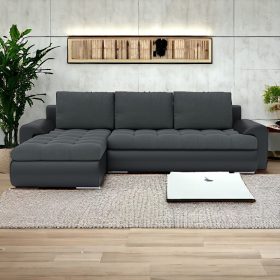   (ÉCS) TOKIO VI kinyitható sarokkanapé, balos, szín - sötétszürke / fekete (alsó rész sérült)