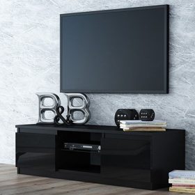   (Értékcsökkentett) Sokoto RTV120 TV állvány, fényes fekete (front, egy oldal sérült), 120x36x40 cm