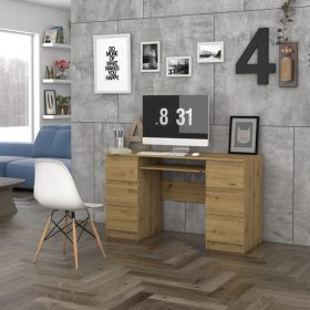   (Értékcsökkentett) Shannan Kuba számítógépasztal, 130x76x51 cm, tölgy (sarok sérülés)