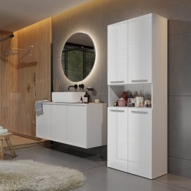   (ÉCS) Thirassia 1K DK fürdőszoba szekrény, fényes fehér (front + mindkét oldal)