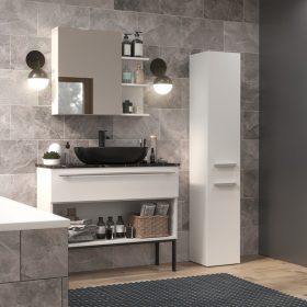   (ÉCS) Drohmo Nel IV fürdőszoba szekrény, fehér (sérült oldal, 174x31x30 cm, belső polclapok)