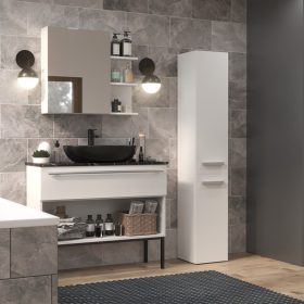   (Értékcsökkentett) Drohmo Nel II fürdőszoba szekrény, 174x31x30 cm, fehér (alsó rész sérült)