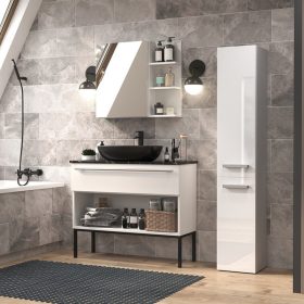   (Értékcsökkentett) Thirassia Nel II fürdőszoba szekrény, fényes fehér (tető, mindkét oldal, 174x31x30 cm, alsó rész sérült)