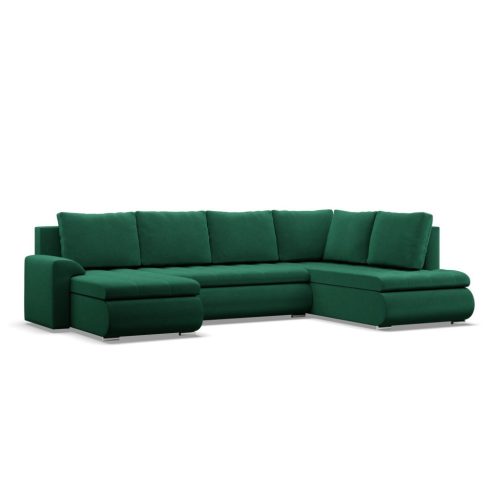 Faito U sarokkanapé, 3 ágyneműtartóval, bársony, jobboldali, zöld