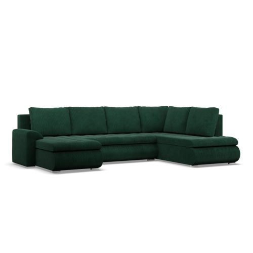 Faito U sarokkanapé, 3 ágyneműtartóval, kordbársony, jobboldali, zöld