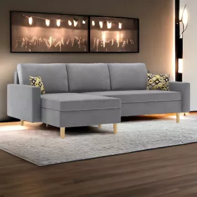   Atakora kinyitható sarokkanapé, univerzális oldal, normál szövet, hab töltőanyag, szín - szürke