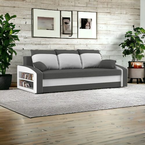 Monviso kanapéágy polccal, normál szövet, hab töltőanyag, bal oldali polc, szürke / fehér