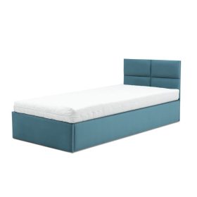   MONOS kárpitozott ágy, ágyneműtartóval, 90x200 cm, szín - türkiz, zsebrugós matraccal