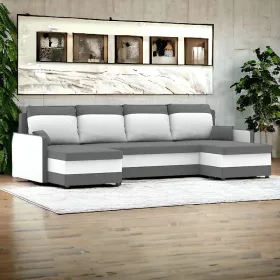   Pollino III kinyitható sarokkanapé, U alakú, normál szövet, hab töltőanyag, szín - szürke / fehér