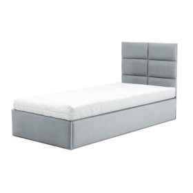   TORRES kárpitozott ágy, ágyneműtartóval, 90x200 cm, szín - világos szürke, zsebrugós matraccal