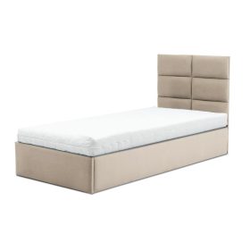   TORRES kárpitozott ágy, ágyneműtartóval, 90x200 cm, szín - bézs, zsebrugós matraccal