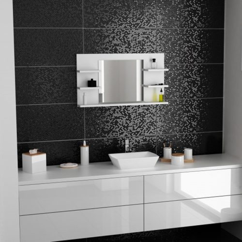 Drohmo L5 polcos fürdőszoba tükör, 80x50x12 cm, matt fehér