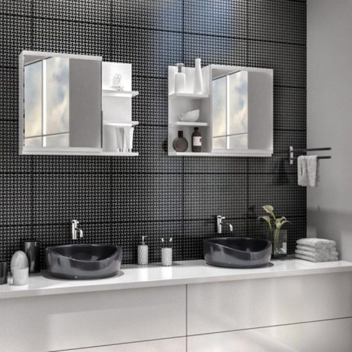 Drohmo Lumo P polcos fürdőszobai tükör, 60x50x14.1 cm, fehér