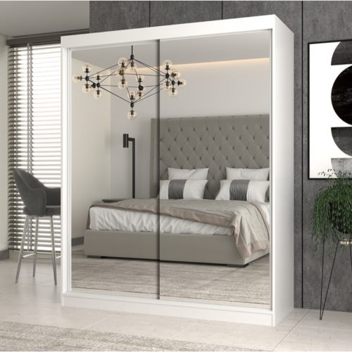 Drohmo IGA 160 tolóajtós gardróbszekrény, 160x200x61 cm, 2 tükörrel, fehér